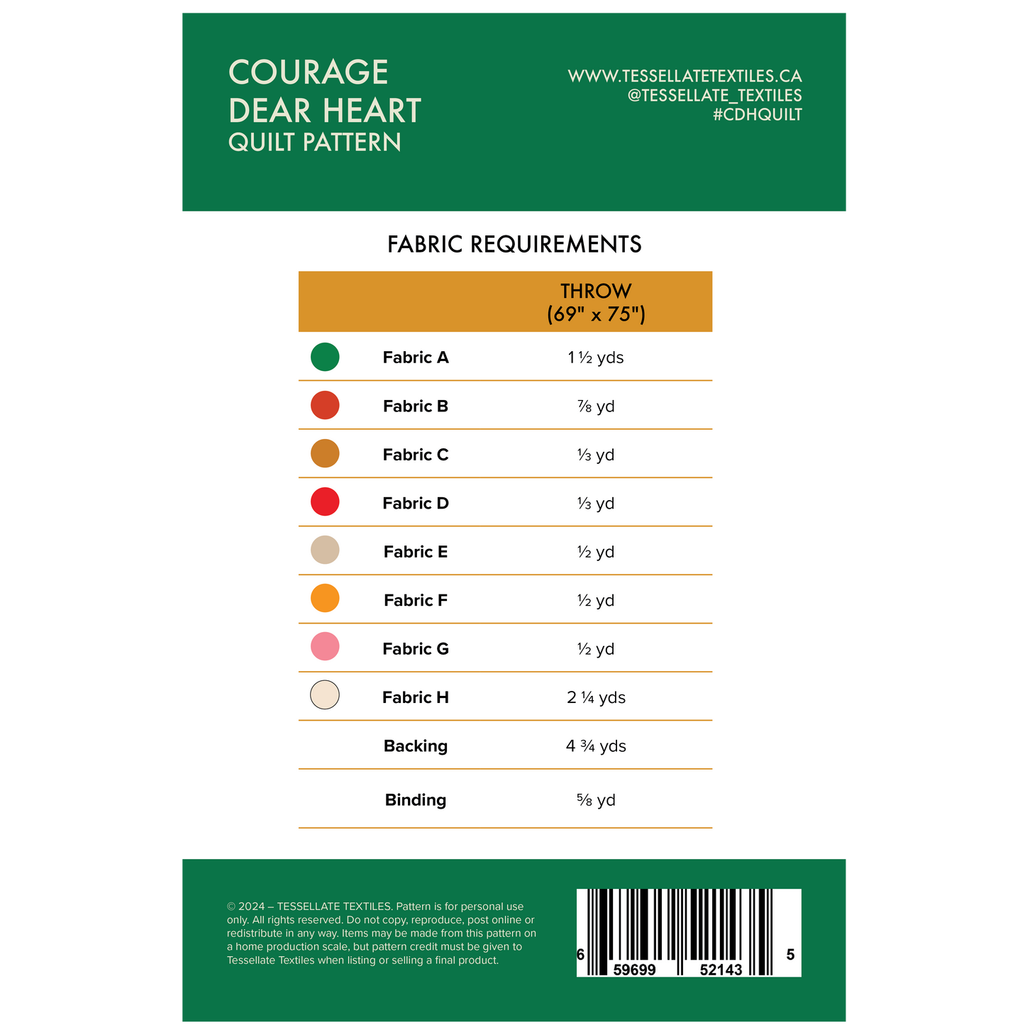 Courage Dear Heart Pattern PDF
